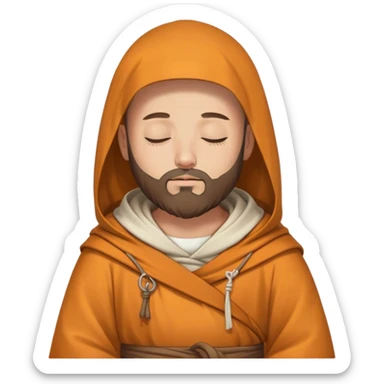 A monk with a beard wearing a hood and a tunic sleeping with the eyes closed sticker