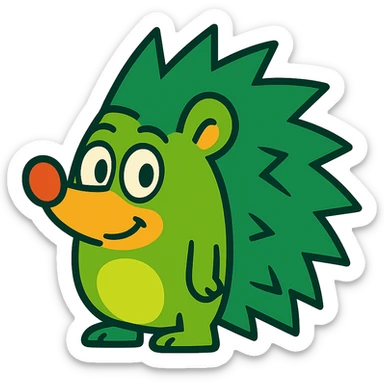 green hedgehog, cartoonish, bright colors sticker