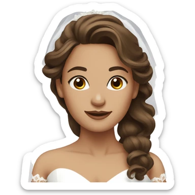 bride with brown long wavy hair, brown eyes sticker