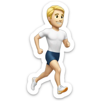 White man Runner, with mid long white air dressed with sport suit talking to the people sticker