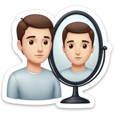 Create a smart-looking guy that looks into a mirror and sees his intelligence reflected. sticker