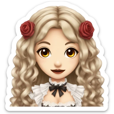 hime gyaru girl, victorian dress, brown hair, red eyes, vampire fangs sticker