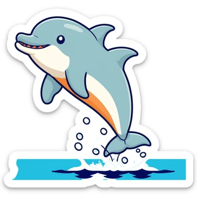 Dolphin jumping out of water to catch a Reece’s pieces sticker