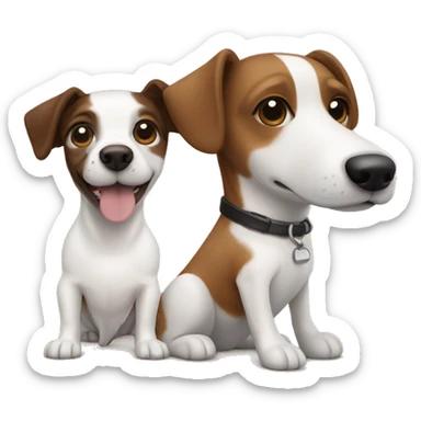 A brown and white jack Russel dog with a white cavaton dog sticker