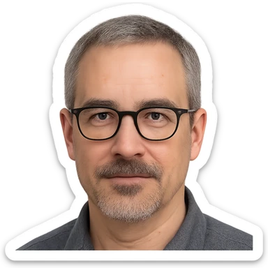 face with short gray hair, glasses, mustache and short goatee, varied style sticker