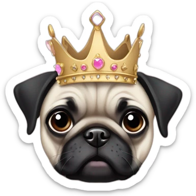 Black pug dog wearing a princess crown sticker