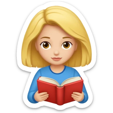 Una chica sentada en un puff leyendo un libro sticker