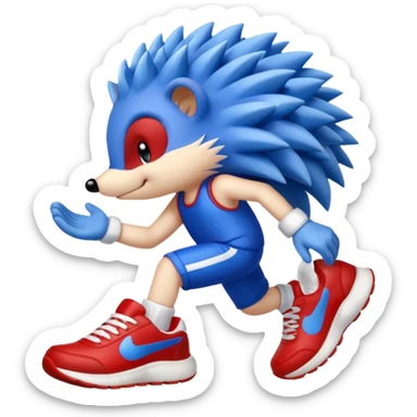 A blue hedgehog with 6 spines and white gloves  sticker