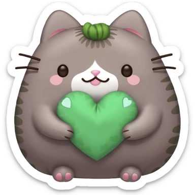 green heart pusheen sticker