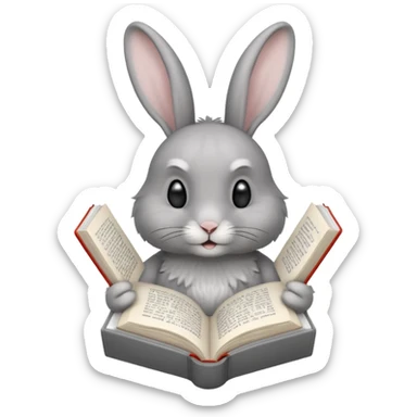 Gray rabbit reading white book sticker