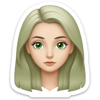 женщина с зелёными глазами, красивыми бровями, серо-бежевыми волосами длинными, с асимметричным пробором   sticker