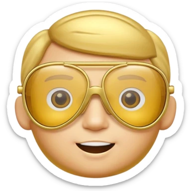 A 3D cartoon golden-yellow aviator Glasses, metallic frame with clear lenses, gentle highlights, Memoji-style. sticker