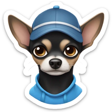 Old man blue eyes goatee beard ball cap holding cute black long fur Chihuahua sticker