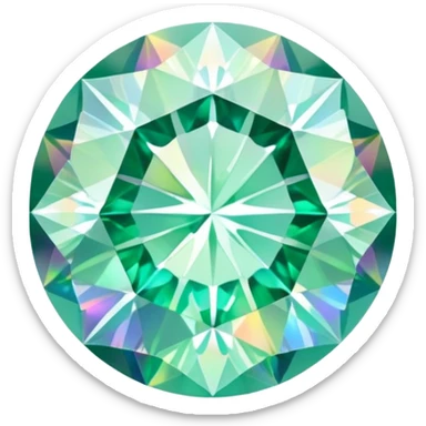 round cut gemstone with delicate mint green color, holographic rainbow fire, brilliant facets sticker
