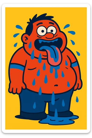 Make the fat man drool all over the ground in vibrant toon style, keeping the same look as the original image. sticker