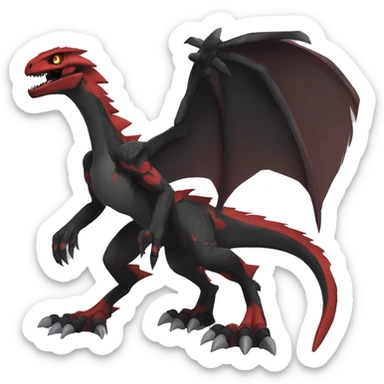  Cool Edgy Black Red Digimon-Fakemon-Guilmon-Velociraptor-Dragon full body sticker