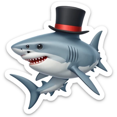 Shark with billionaire's top hat Side view, body turned diagonally to the right, clean white background sticker