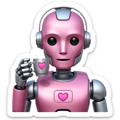 robot drink pink coffee sticker