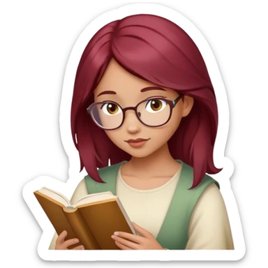 A beautiful, burgundy haired girl reading a book sticker