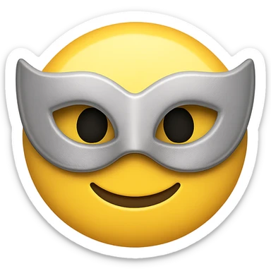 yellow face with silver masquerade mask, digital illustration, emoji style, no background sticker