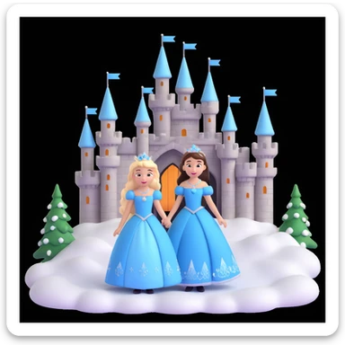 girls in a  snow princess dress, snow castle background sticker