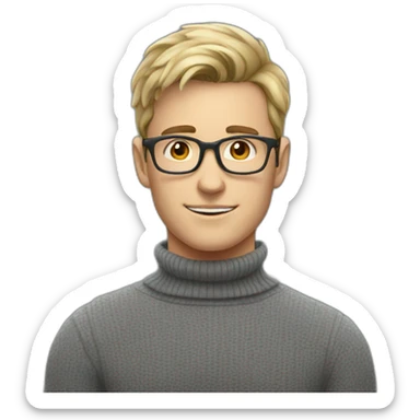 White young man Nerd with gray turtleneck and glass  sticker