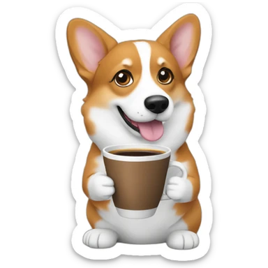 a corgi holding a cup of coffee sticker