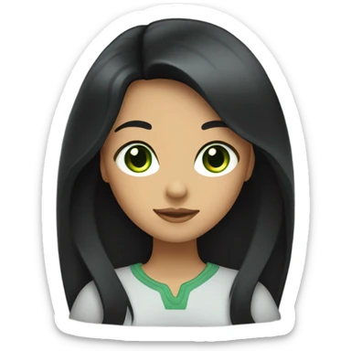 A girl with shoulder-length black hair and green eyes sticker