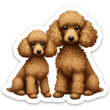 Two brown toy poodles. One is smaller than the other one. They cuddle together  sticker