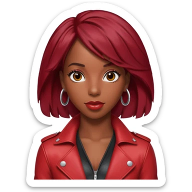 Kelly Rowland with dark red hair, red outfit sticker