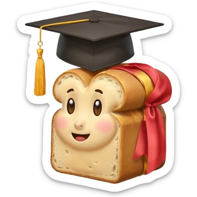 a loaf of bread wearing a graduation cap sticker