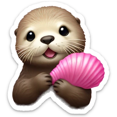 beige sea otter holding pink sea shell sticker