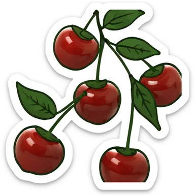 3D style cluster of shiny red cherries with green stems sticker