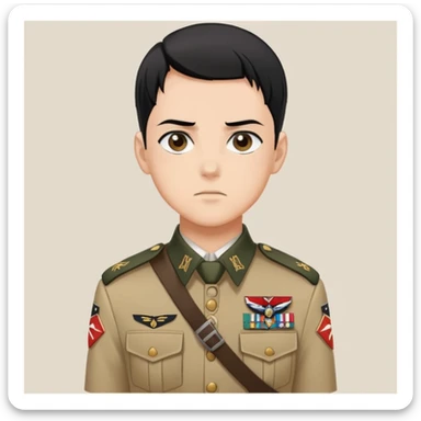 Levi Ackerman with black undercut hair, stern face, Scout Regiment uniform, against yellow background sticker