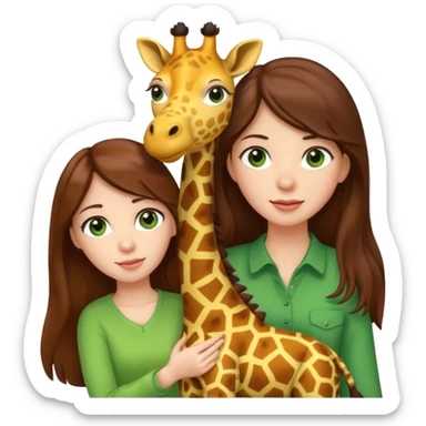 woman with long brown hair green eyes girl emoji pulling up a giraffe plushie sticker