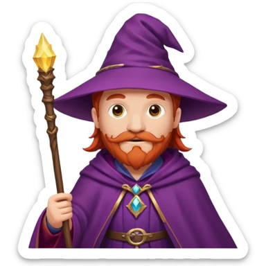red haired wizard with mustache, purple cloack sticker