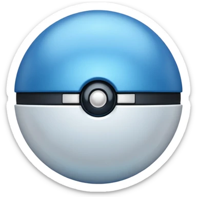 blue pokeball emoji, top half is a more saturated blue, bottom half is white, black stripe, with a white sheen, with a pearlescent finish, with a metal effect sticker