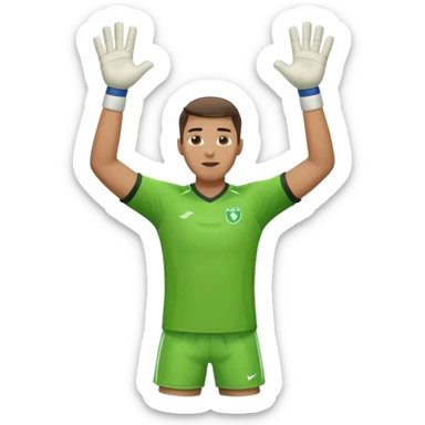goalkeeper, standing, wearing a green shirt, shorts, socks and football trainers, with arms raised sticker