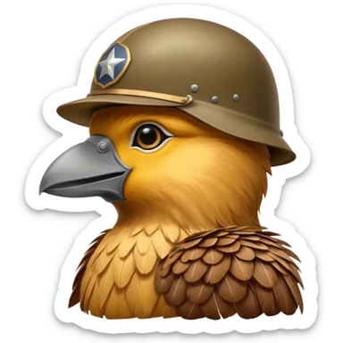 A large bird with a WW2 helmet sticker