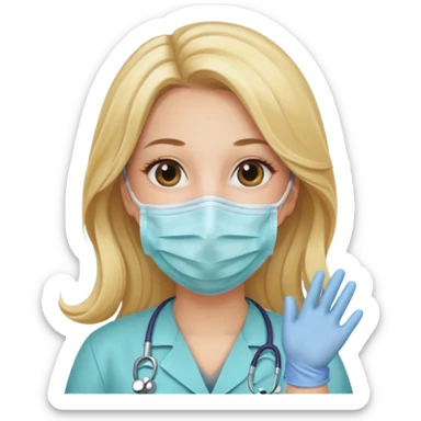 medica rubia con pelo largo, con mascarilla y guantes sticker