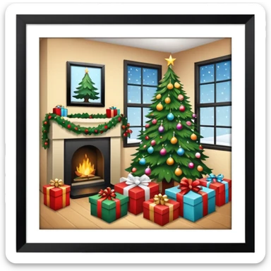 create a realistic room with a lot of  christmas chaos sticker