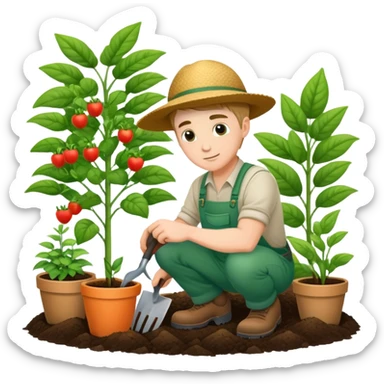 diligent young white male gardener planting sticker
