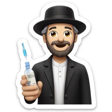 Orthodox Jew giving himself vaccine shot sticker