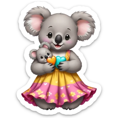 Koala wearing a dress kissing another koala throwing up with love sticker