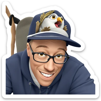 happy boy with bird and hat sticker