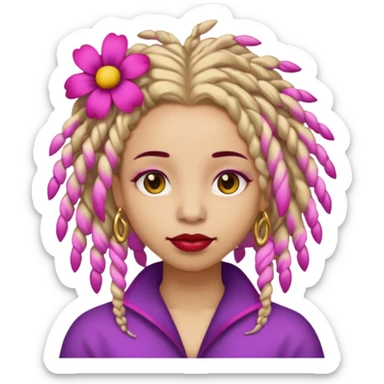 Gold dread locs pink emoji face purple flower in the hair red lipstick sticker