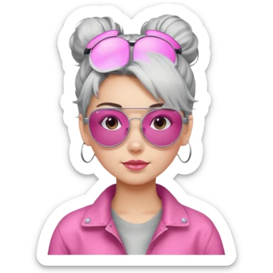 Girl with silver messy hair bun with pink aviators sticker