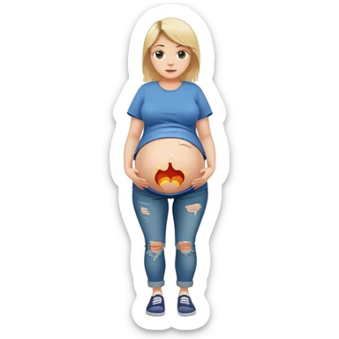 pregnant woman with very big belly sticking out ripped tshirt and pants sticker