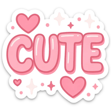 the word 'cute' in a creative, pink-themed style sticker