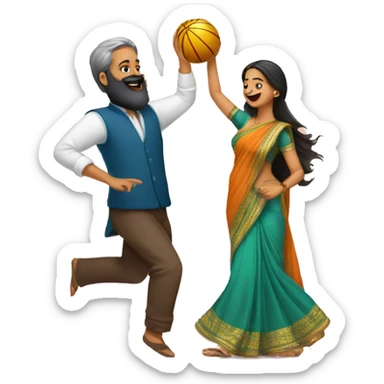 Man with beard doing ball dancing with girl with saree sticker